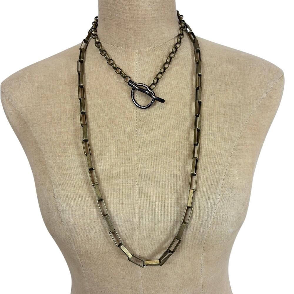 LOT 2 NEW Necklaces Toggle Choker + Long Antiqued Bronze Chain Necklace